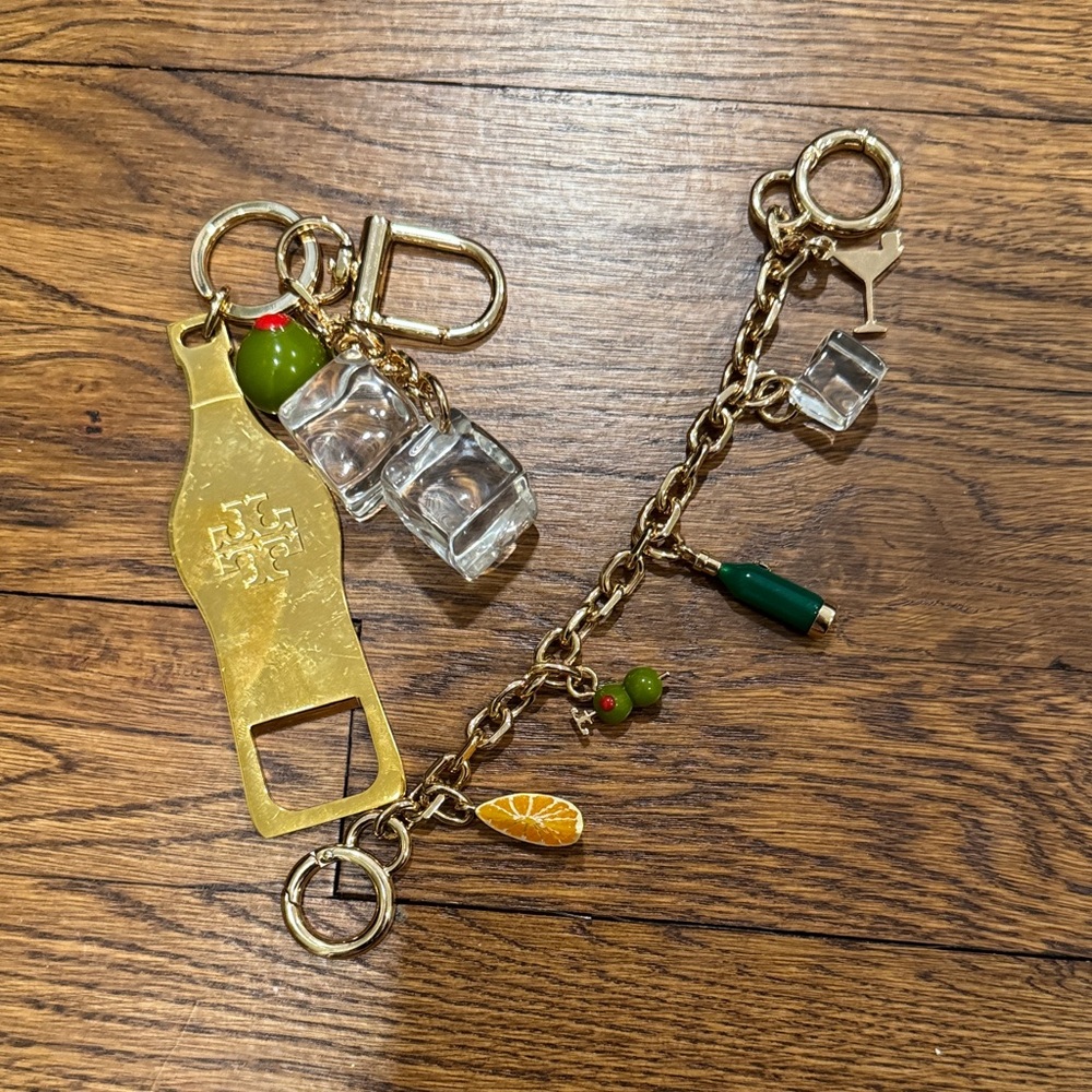 Tory Burch Gold Keychain and Charm Bracelet